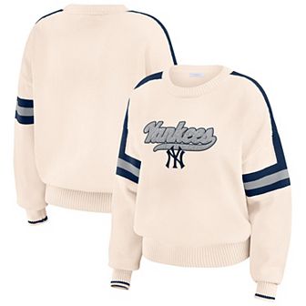 Women's WEAR by Erin Andrews Cream New York Yankees Stripe Pullover Sweater