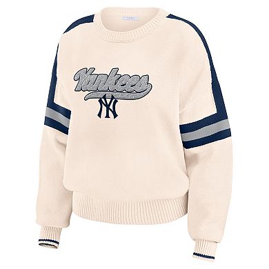 Women's WEAR by Erin Andrews Cream New York Yankees Stripe Pullover Sweater