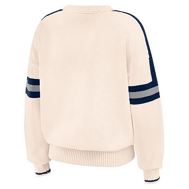Women's WEAR by Erin Andrews Cream New York Yankees Stripe Pullover Sweater
