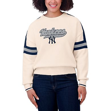 Women's WEAR by Erin Andrews Cream New York Yankees Stripe Pullover Sweater