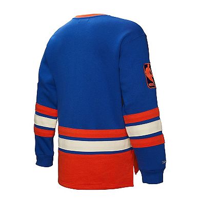 Men's Mitchell & Ness Blue New York Knicks Hardwood Classics Heritage Lace-Up Pullover Sweatshirt