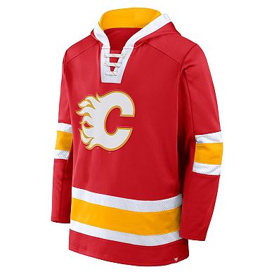 Men's Fanatics Red Calgary Flames Inside Line Fleece Pullover Hoodie