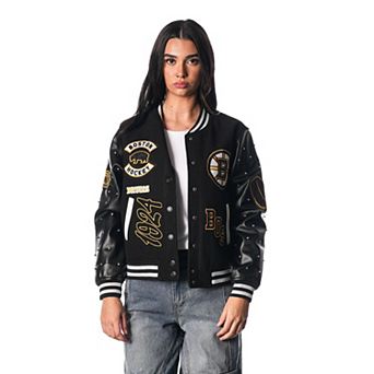 Women's The Wild Collective Black Boston Bruins Full-Snap Varsity Jacket