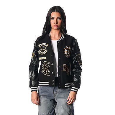 Women's The Wild Collective Black Boston Bruins Full-Snap Varsity Jacket