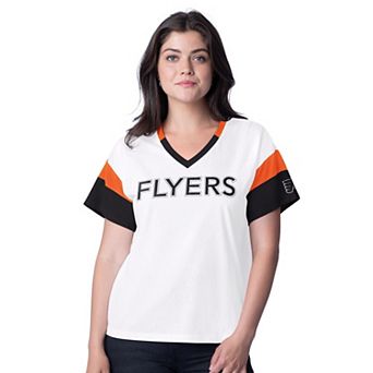 Women's G-III 4Her by Carl Banks White Philadelphia Flyers Rink Oversized Rhinestone V-Neck T-Shirt