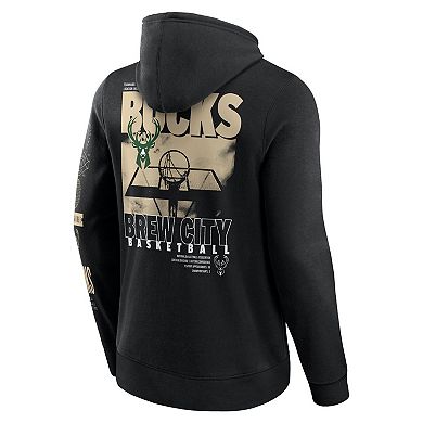 Men's Fanatics Black Milwaukee Bucks Game Time Crossover Pullover Hoodie