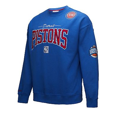 Men's Mitchell & Ness Blue Detroit Pistons Hardwood Classics There & Back 2.0 Vintage Pullover Sweatshirt