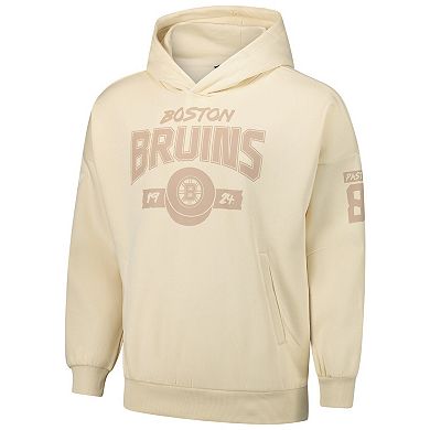 Men's Levelwear David Pastrnak Khaki Boston Bruins Oversized Contact Name & Number Pullover Hoodie