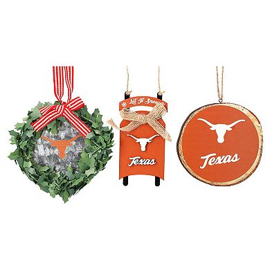 "The Memory Company Texas Longhorns Three-Pack Wreath, Sled & Circle Ornament Set"