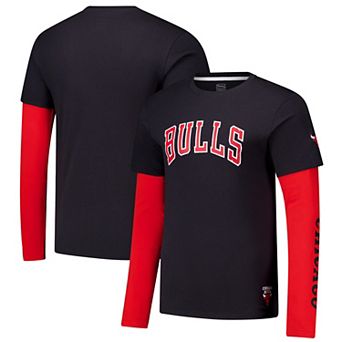 Unisex Stadium Essentials Black Chicago Bulls Spectator Twofer Long Sleeve T-Shirt