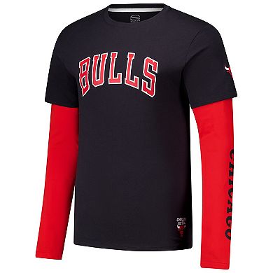 Unisex Stadium Essentials Black Chicago Bulls Spectator Twofer Long Sleeve T-Shirt