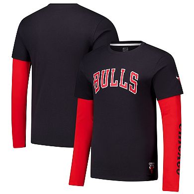 Unisex Stadium Essentials Black Chicago Bulls Spectator Twofer Long Sleeve T-Shirt
