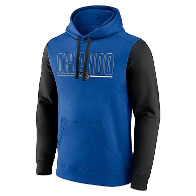 Men's Blue Orlando Magic Outline Colorblock Pullover Hoodie