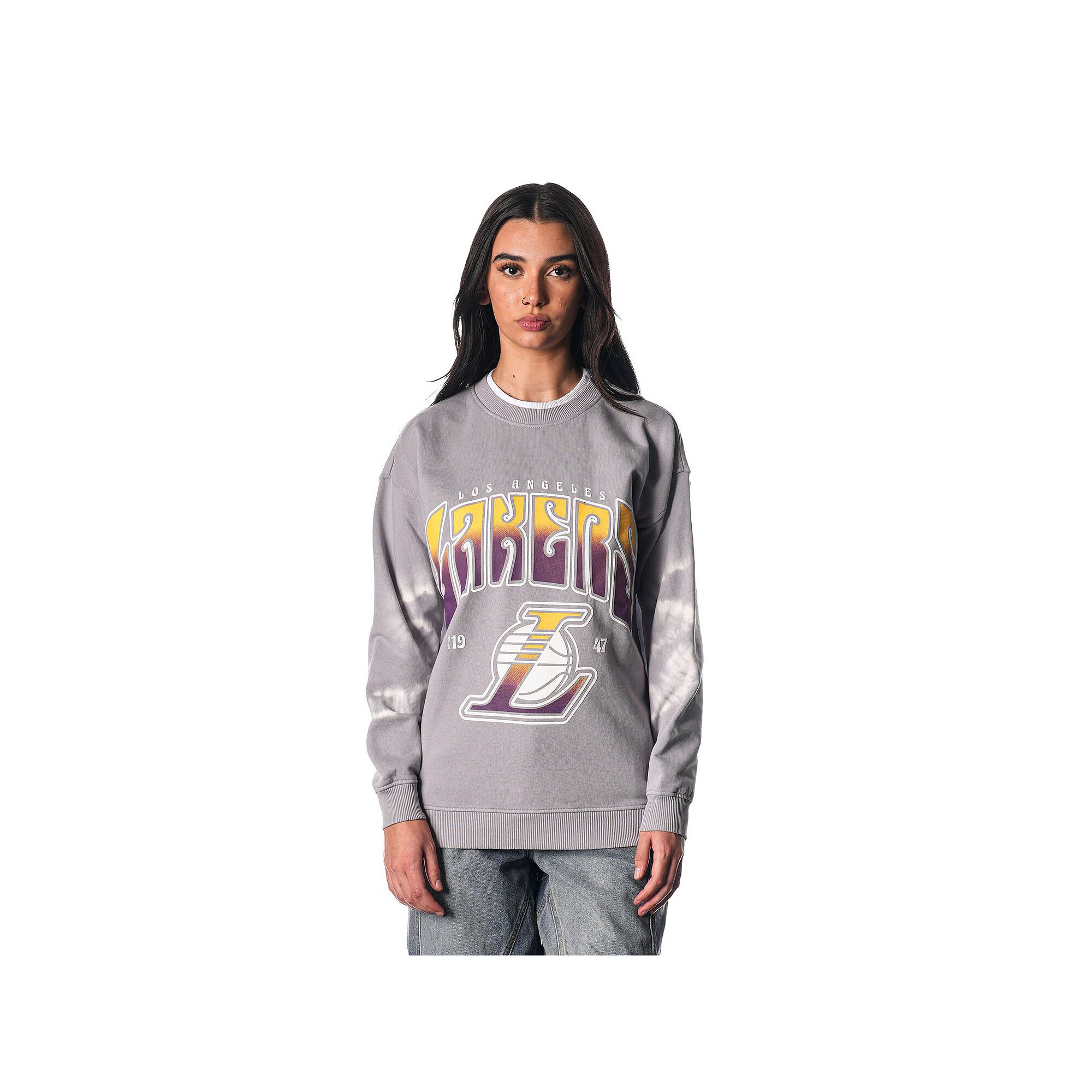 Womens The Wild Collective Heather Gray Los Angeles Lakers Bleached Tie-Dy