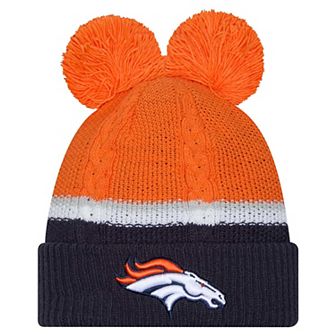 Women's New Era Orange Denver Broncos Double Bubble Cuffed Knit Hat with Poms