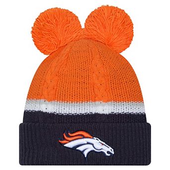 Women's New Era Orange Denver Broncos Double Bubble Cuffed Knit Hat with Poms