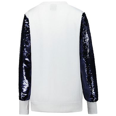 Women's Cuce White Dallas Cowboys Sequin Sleeve V-Neck Pullover Sweatshirt