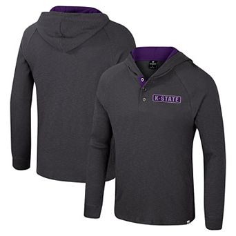 Men's Colosseum Charcoal Kansas State Wildcats Dujour Ralgan Long Sleeve Henley Hoodie T-Shirt