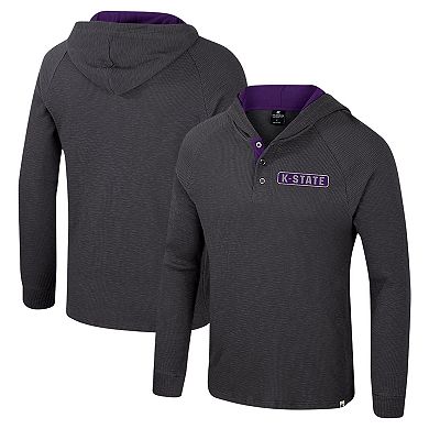 Men's Colosseum Charcoal Kansas State Wildcats Dujour Ralgan Long Sleeve Henley Hoodie T-Shirt