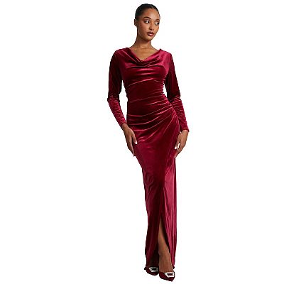 Quiz Women s Velvet Cowl Long Sleeve Maxi Dress
