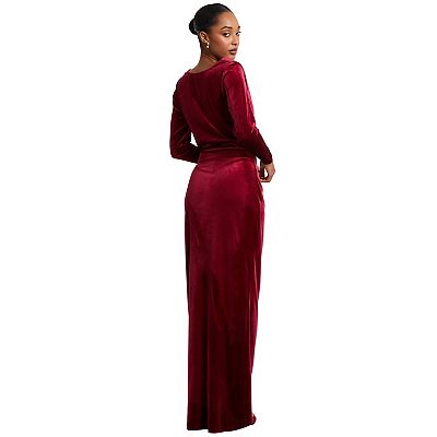 Red velvet long sleeve maxi dress sales