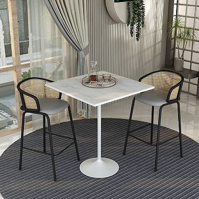 Square Bar Height Dining Table with Resin Top and Stainless Steel Base