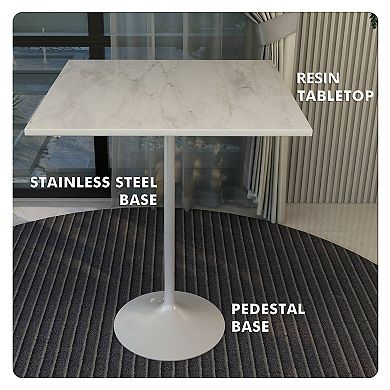 Square Bar Height Dining Table with Resin Top and Stainless Steel Base