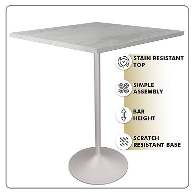 Square Bar Height Dining Table with Resin Top and Stainless Steel Base