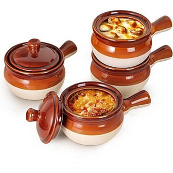 18 OZ French Onion Soup Bowls & Crocks Set of 4, Ceramic Bowls with Handle and Lid