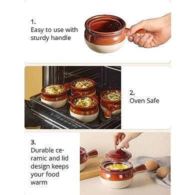18 OZ French Onion Soup Bowls & Crocks Set of 4, Ceramic Bowls with Handle and Lid