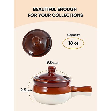 18 OZ French Onion Soup Bowls & Crocks Set of 4, Ceramic Bowls with Handle and Lid