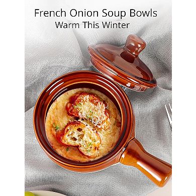18 OZ French Onion Soup Bowls & Crocks Set of 4, Ceramic Bowls with Handle and Lid