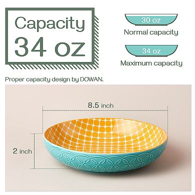 8.5'' Large Salad Bowls, 34 Oz Porcelain Pasta Serving Bowl Set of 4