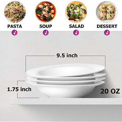 20 Ounces Porcelain Wide Rim Bowls Soup Bowls, Pasta Bowls Set of 4