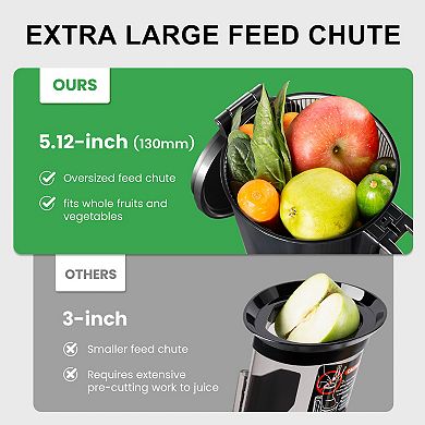 Ventray Slow Press Masticating Juicer With 5.1" Wide Feed Chute 900, one extra auger included