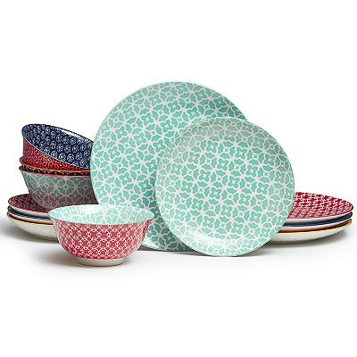 Ceramic Plates and Bowls Set, 12-Piece Dinnerware Set for