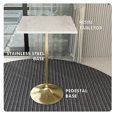 Square Bar Height Dining Table with Resin Top and Stainless Steel Base