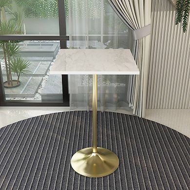 Square Bar Height Dining Table with Resin Top and Stainless Steel Base