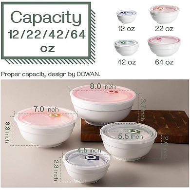 Ceramic Bowls with Lids, 64/42/22/12 Ounce, Set of 4