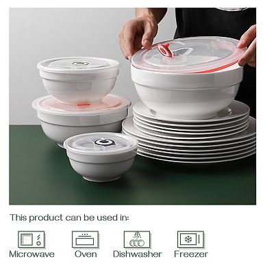 Ceramic Bowls with Lids, 64/42/22/12 Ounce, Set of 4