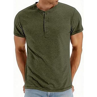 Men’s Henley Short Sleeve Shirt Casual Button-Top Lightweight Summer Tee