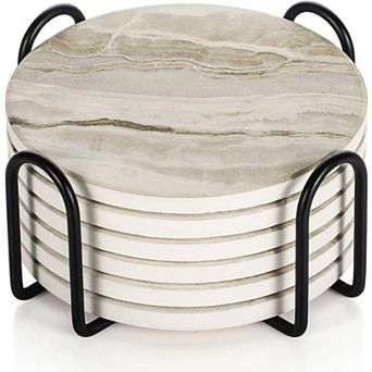 Drink Coasters with Holder, Sets of 6, 4 in