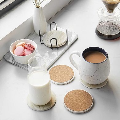 Drink Coasters with Holder, Sets of 6, 4 Inches
