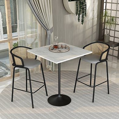 Square Bar Height Dining Table with Resin Top and Stainless Steel Base