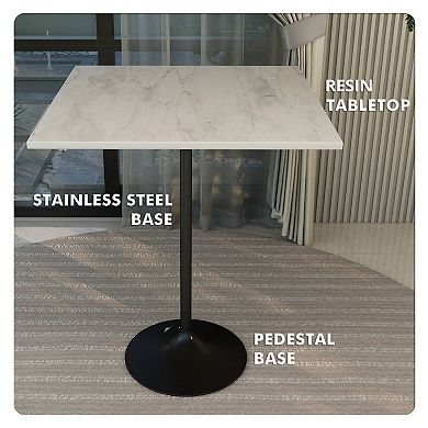 Square Bar Height Dining Table with Resin Top and Stainless Steel Base