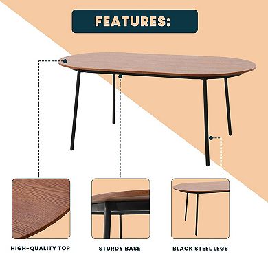 Leisuremod Tule Modern 83" Oval Dining Table With Mdf Top And Black Steel Legs
