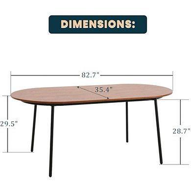 Leisuremod Tule Modern 83" Oval Dining Table With Mdf Top And Black Steel Legs