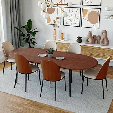Leisuremod Tule Modern 83" Oval Dining Table With Mdf Top And Black Steel Legs