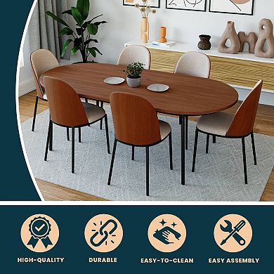 Leisuremod Tule Modern 83" Oval Dining Table With Mdf Top And Black Steel Legs