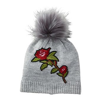 Gray Embellished Rose Beanie